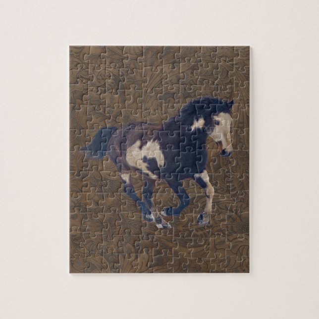 Wild Galloping Pinto American Paint Horse Puzzle (Vertikal)