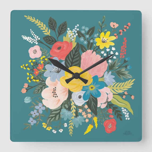 Wild-Garden-Blume Quadratische Wanduhr (Vorderseite)