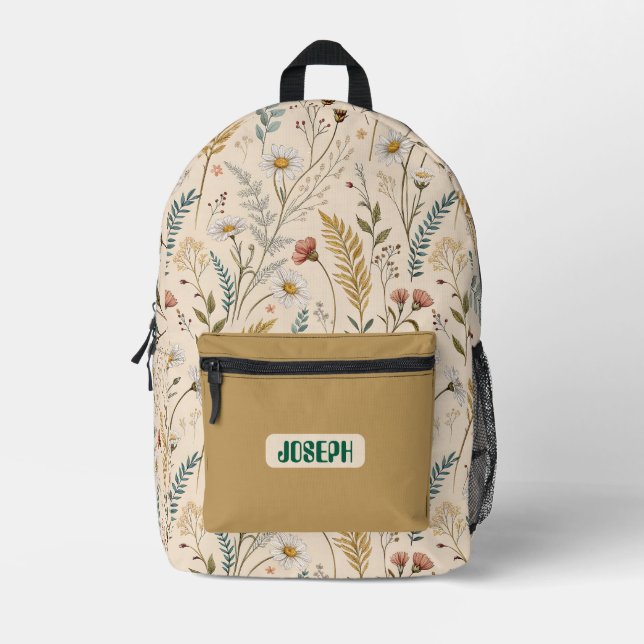 Wild Garden Floral Beiger Rucksack (Vorderseite)