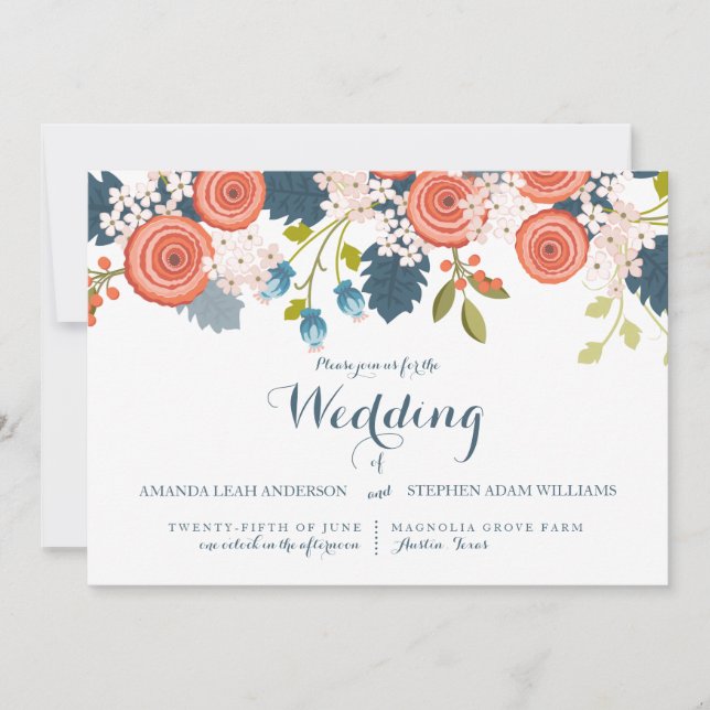 Wild Garden Floral Wedding Einladung (Vorderseite)