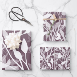 Wild Garden Mist white botanical foliage plum Geschenkpapier Set