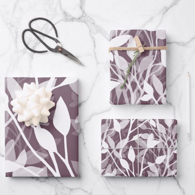 Wild Garden Mist white botanical foliage plum Geschenkpapier Set (Vorderseite)