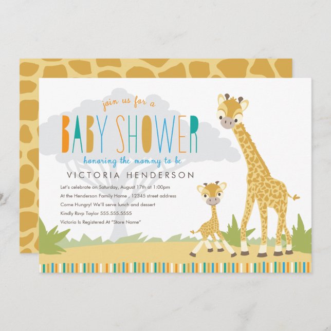 Wild Giraffe Baby Shower Einladung (Vorne/Hinten)