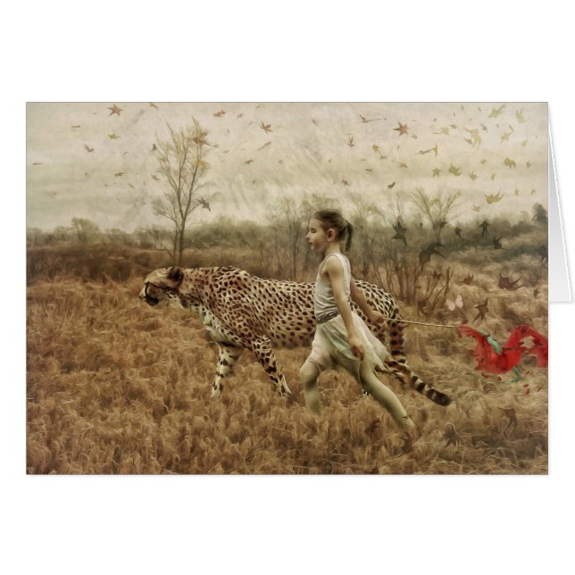 Wild Girl Wandern mit Cheetah Art Card (Vorderseite (Horizontal))