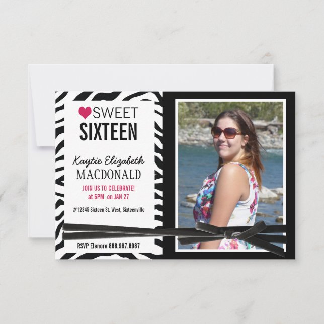 Wild Girl Zebra Sweet 16 Party Foto ZEBRA Einladung (Vorderseite)