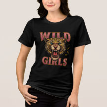 Wild Girls Leopard Grafik Damen schwarzes T-Shirt 