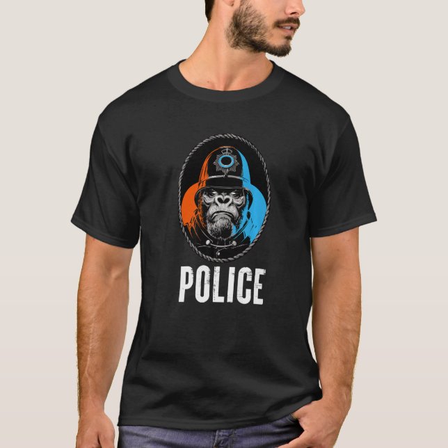 Wild Gorilla Police Illustration Grafikdesigns T-Shirt (Vorderseite)