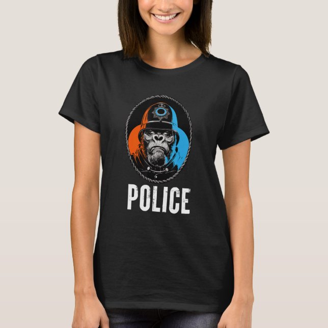 Wild Gorilla Police Illustration Grafikdesigns T-Shirt (Vorderseite)