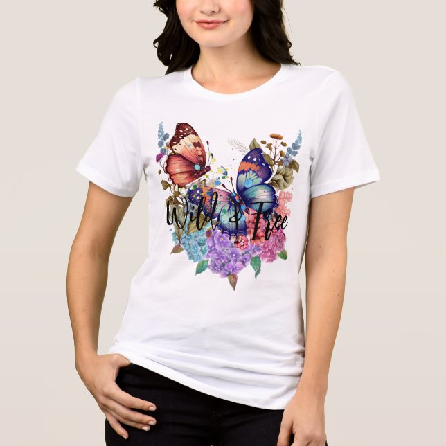Wild & gratis Schmetterling Wasserfarbe Blume Tri-Blend Shirt (Vorderseite)