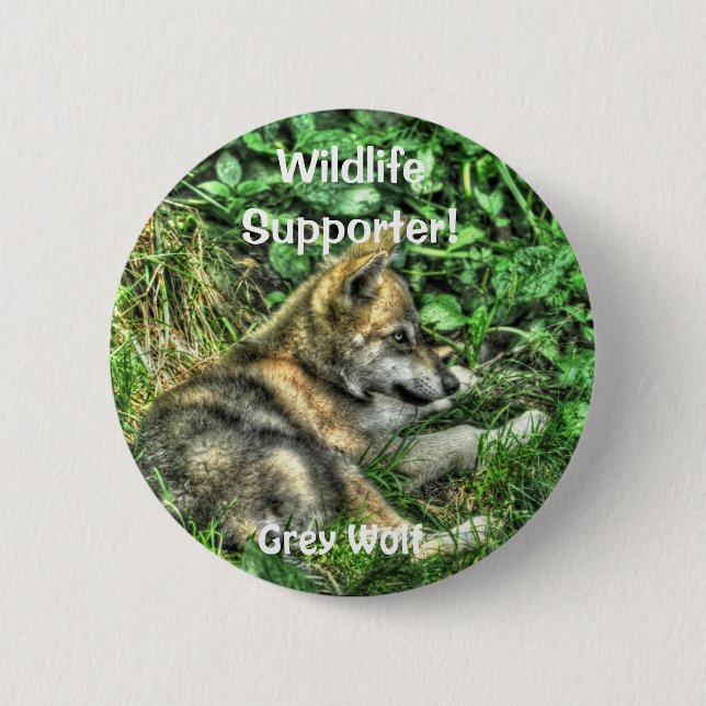 Wild Gray Wolf Cub Tierliebhaber Design Button (Vorderseite)