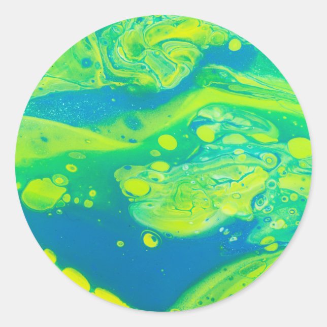 Wild Green Blue Flow Art Runder Aufkleber (Vorderseite)