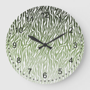 Wild Green Zebra Print Ombre Große Wanduhr