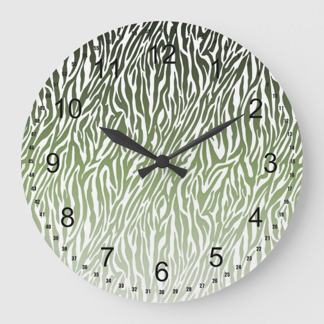 Wild Green Zebra Print Ombre Große Wanduhr (Vorderseite)