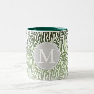 Wild Green Zebra Print Ombre Monogram Zweifarbige Tasse