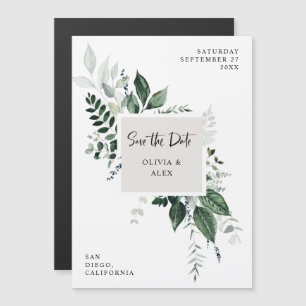 Wild Greenery Modernes botanisches Save the Date Magneteinladung