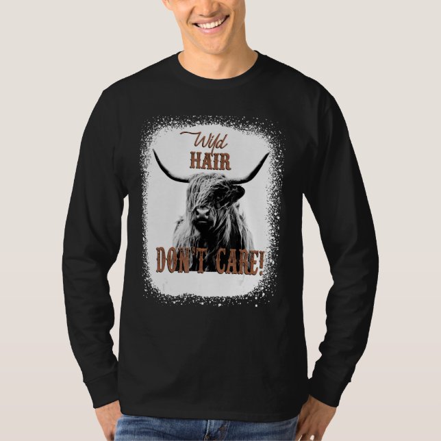 Wild Hair Don't Care Funny Cow Heifer Lover Bleach T-Shirt (Vorderseite)