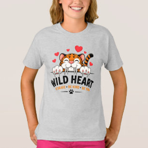Wild Heart Cat Kids Schul T-Shirt – Süßes Tier S