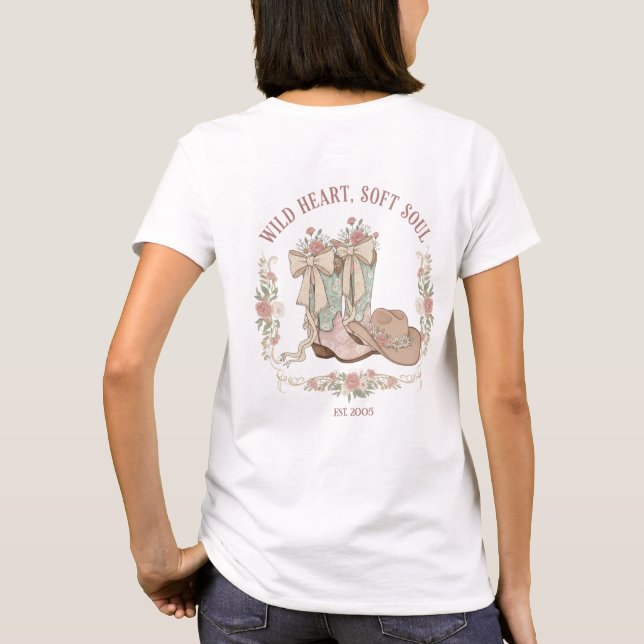 Wild Heart Soft Soul Cowgirl Boots Pink Floral T-Shirt (Rückseite)