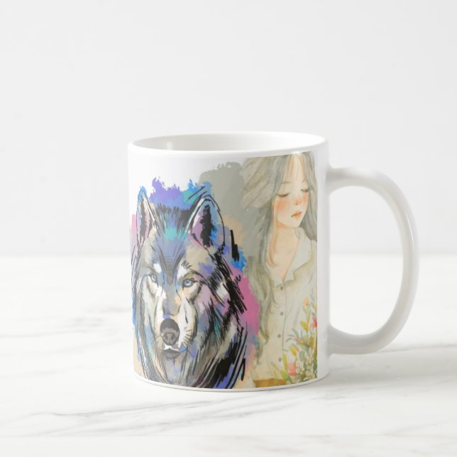 Wild Hearts | Alpha und Luna Wolf Design Kaffeetasse (Rechts)