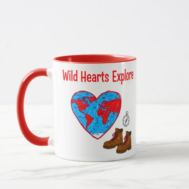 Wild Hearts Explore Karte und Wanderschuhe Kunst Tasse (Links)