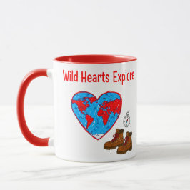 Wild Hearts Explore Map and Hiking Boots Art Tasse
