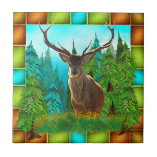 Wild Hirsch mit großen Antlers Keramik Tile Fliese