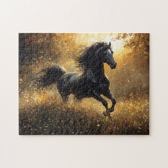 Wild Horse Black Stallion Mustang Puzzle (Horizontal)