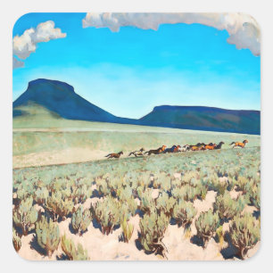 „Wild Horse Country“ von Maynard Dixon Quadratischer Aufkleber
