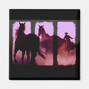Wild Horse Roundup Triptych Magnet