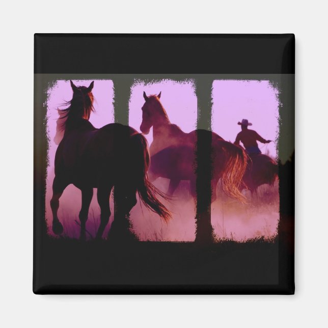 Wild Horse Roundup Triptych Magnet (Vorne)