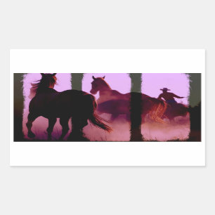 Wild Horse Roundup Triptych Rechteckiger Aufkleber