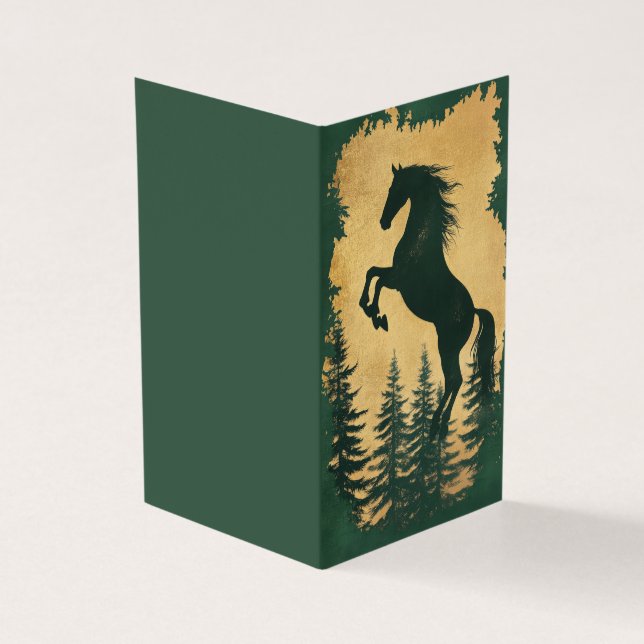 Wild Horse Silhouette Green and Gold Horse Card (Vorderseite)