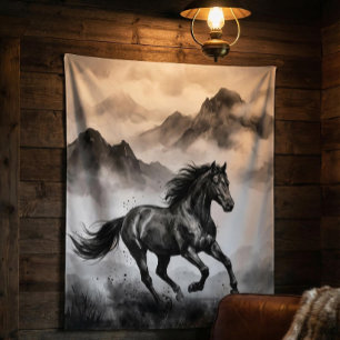 Wild Horse Tapestry Mountain Ink Art Wandteppich