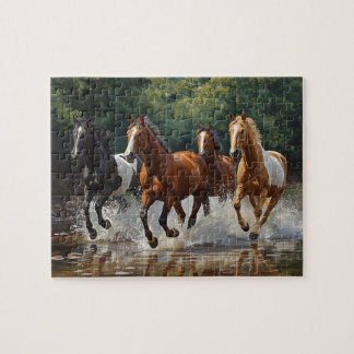 Wild Horses Galloping Water Splash Painting Puzzle