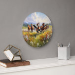 Wild Horses Running in a Wildflower Meadow Große Wanduhr<br><div class="desc">A lovely wall clock,  your choice of small or large round styles,  making a terrific gift idea for cowgirls,  cowboys and western art lovers,  a gorgeous painting of wild horses running in a grassy field of wildflowers</div>