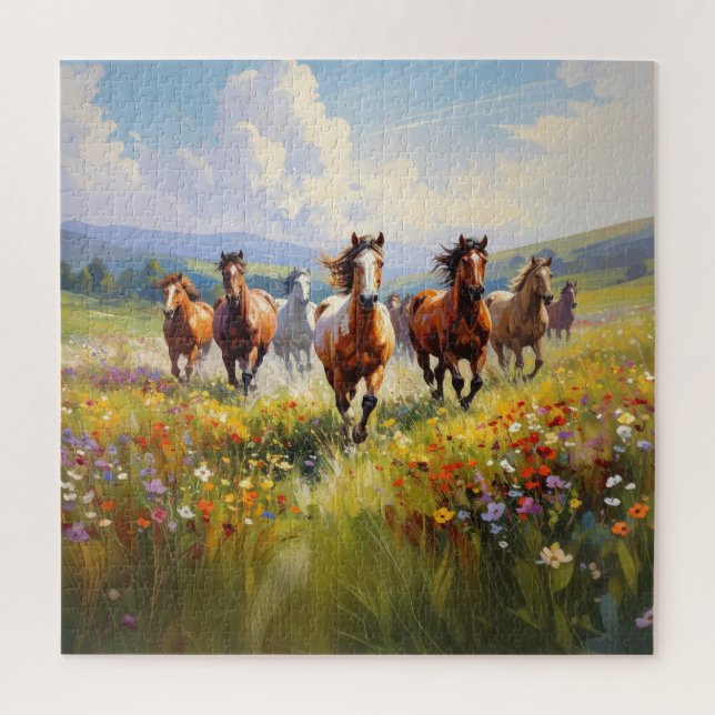Wild Horses Running in a Wildflower Meadow Puzzle (Vertikal)