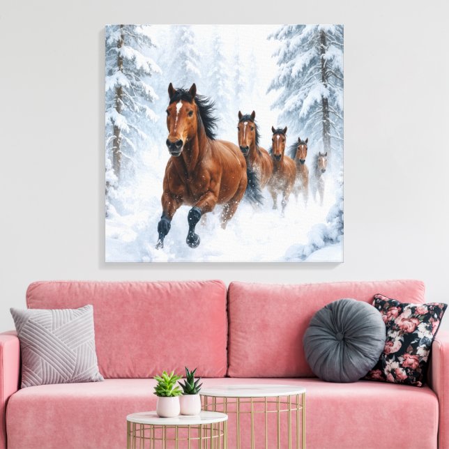 Wild Horses Running Through a Snowy Forest Leinwanddruck (Insitu (Wohnzimmer))