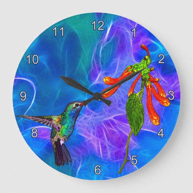 Wild Hummingbird Bird-lover's Art Clock Große Wanduhr (Vorderseite)
