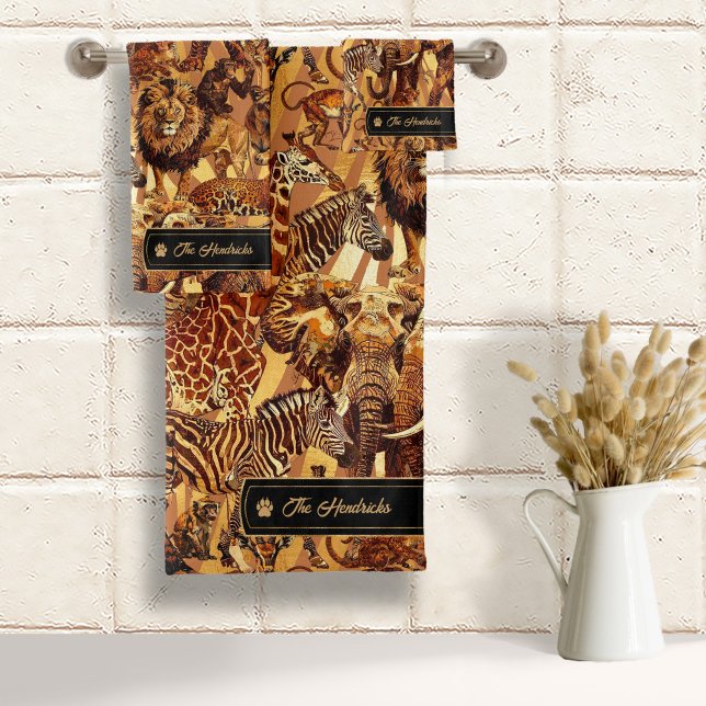 Wild Ideas Safari Animal Collage ID1160 Badhandtuch Set (Von Creator hochgeladen)