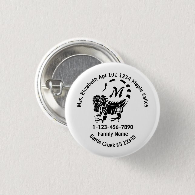 Wild Iguana Lost Family Zuhause-Adresse Button (Vorne & Hinten)