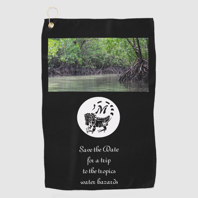 Wild Iguana Silhouette Monogram Foto Golfhandtuch (Vorderseite)