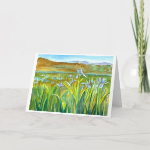 Wild Iris Flower Meadow Watercolor Happy Birthday Karte