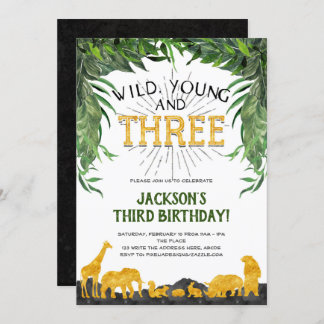 Wild jung und drei, Safari-Tier, 3. Geburtstag Einladung