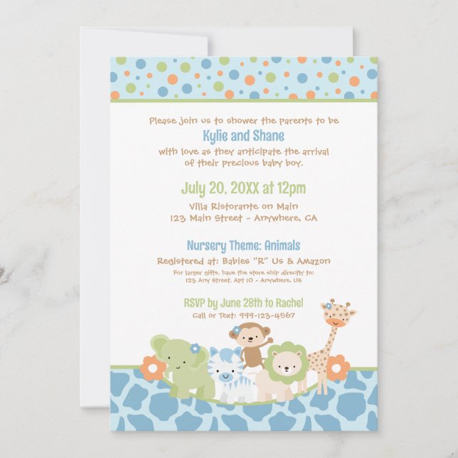 Wild Jungle Animals Baby Boy Shower Invitation Einladung (Vorderseite)