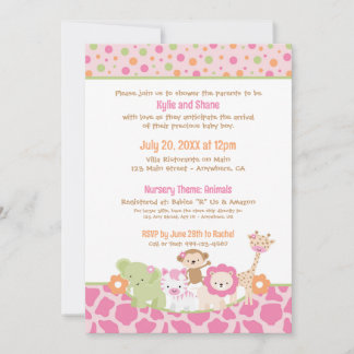 Wild Jungle Animals Baby Girl Shower Invitation Einladung