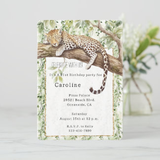 Wild Jungle Green Ivy Leopard Geburtstag Einladung