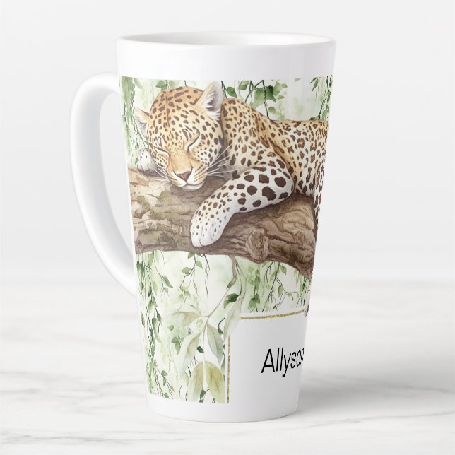 Wild Jungle Green Ivy Leopard Geburtstag Milchtasse (Linke Ecke)