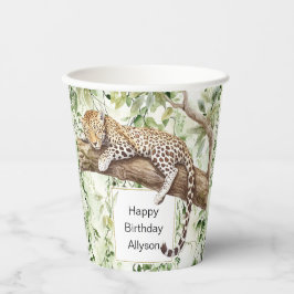 Wild Jungle Green Ivy Leopard Geburtstag Pappbecher