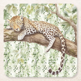 Wild Jungle Green Ivy Leopard Geburtstag Rechteckiger Pappuntersetzer