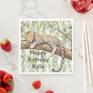 Wild Jungle Green Ivy Leopard Geburtstag Serviette